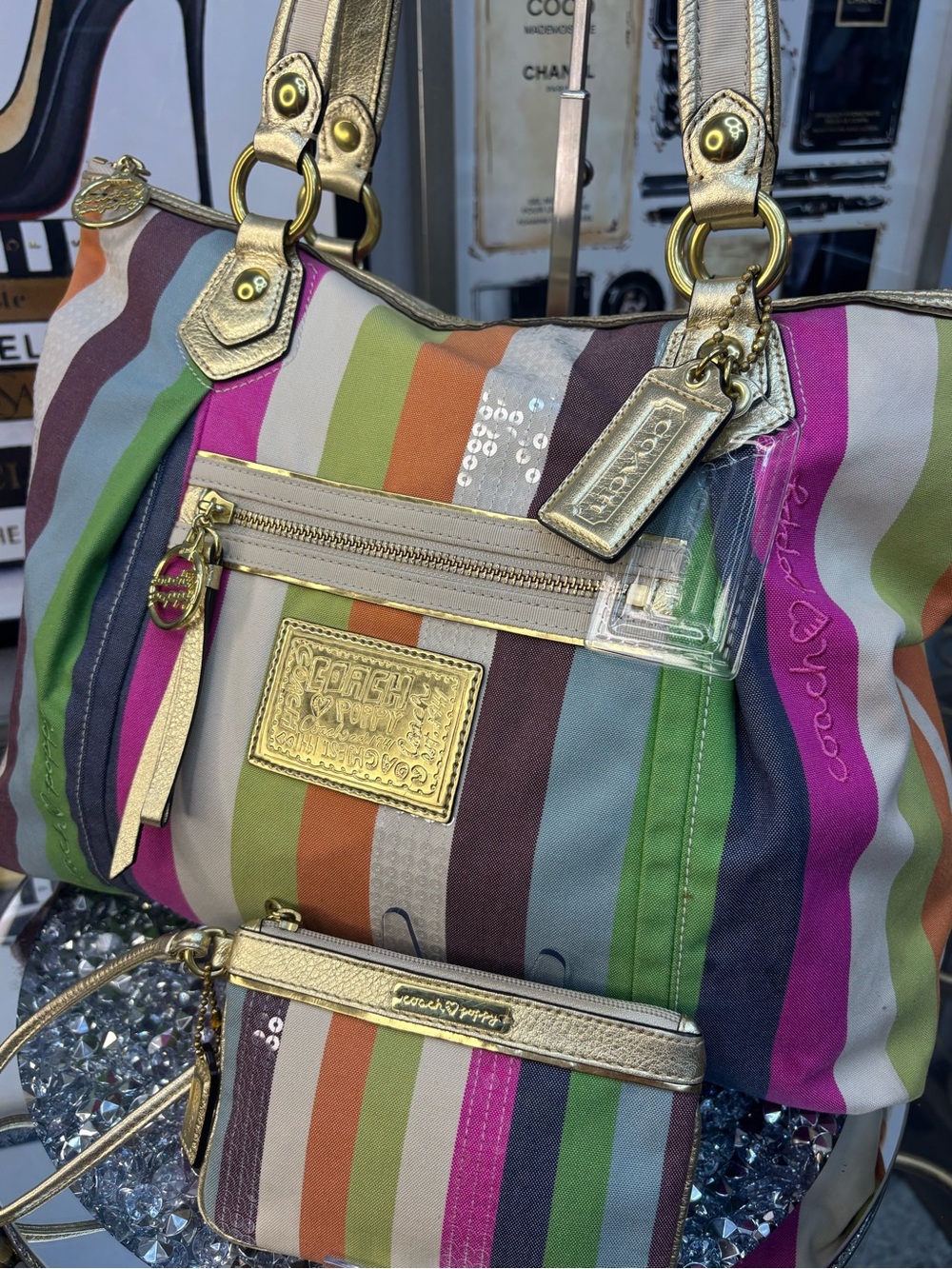 *SOLD*Coach 2010 y2k Poppy Legacy Stripe Glam Tote w/ matching wallet EUC - Picture 3 of 16